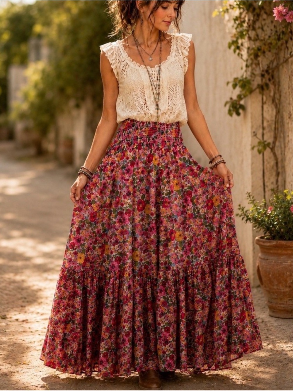 NATURAL LIFE Floral Maxi Skirt - Pink Multi